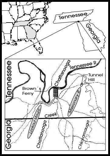 Geographische Lage: Chickamauga und Chattanooga
